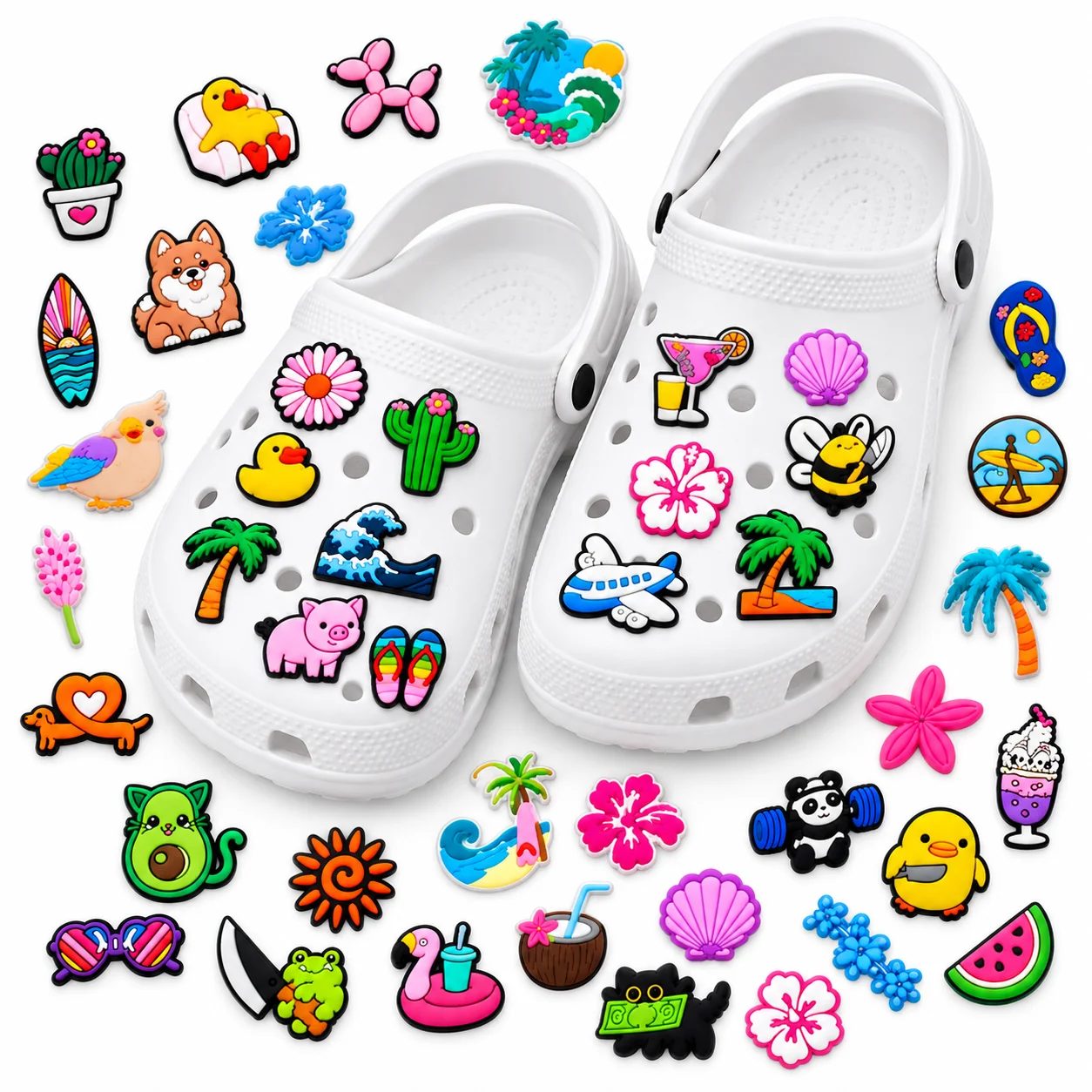 50pcs Gamer Gun Shoe Charms Set Game Controller PVC Pins for Clogs FPS Accessories Gift for Boys Men Teens Kids Cool Style