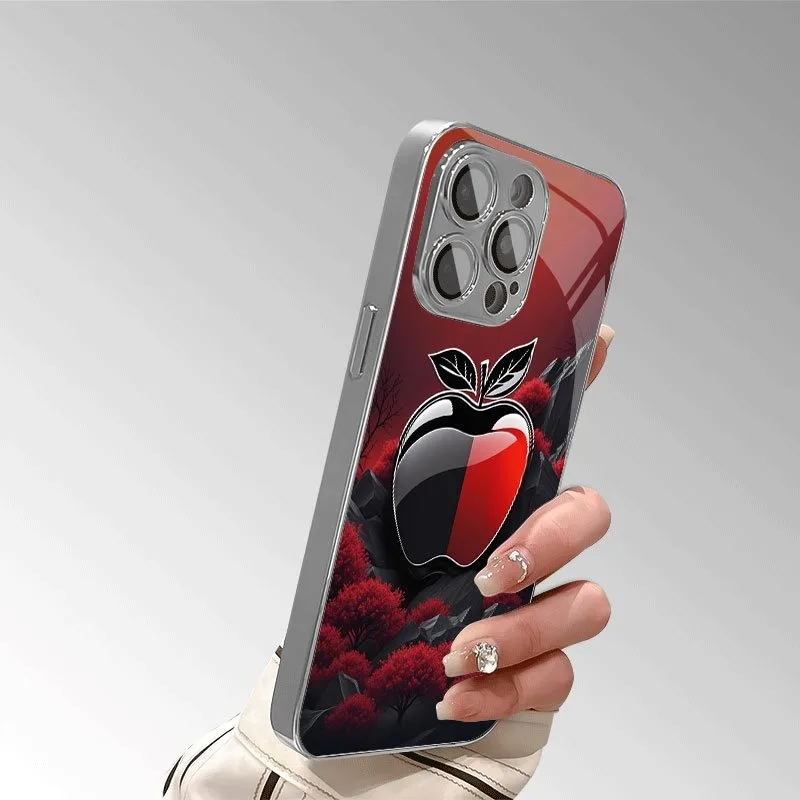 Kreatives Schwarz-Rotes Apple-Muster Glas-Galvanisiertes Handyhülle für iPhone 18 17 16 15 14 13 12 11 Pro Max Plus 17Air Cover – Detail 3