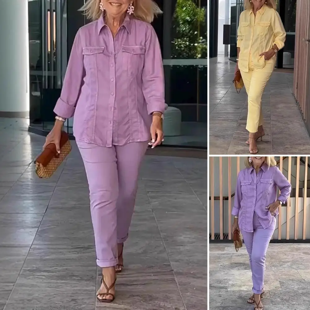 

High-quality Polyester Loungewear Casual Women's Two Piece Set with Long Sleeve Lapel Shirt Pencil Pant for Spring for Women