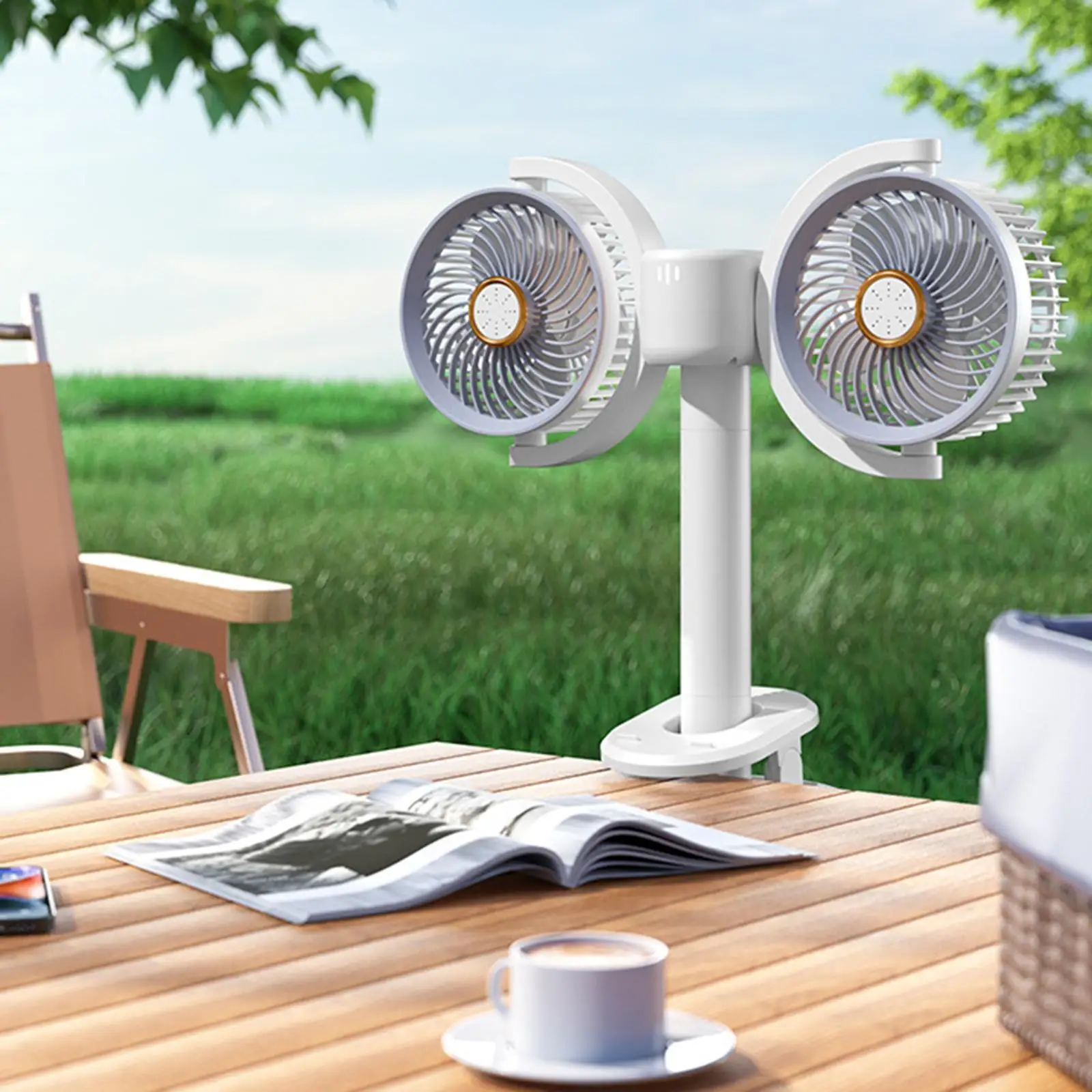 

Двойной осциллирующий вентилятор для кемпинга со светодиодным фонарем, перезаряжаемый многофункциональный вентилятор для палатки для кемпинга, путешествий на открытом воздухе, кемпинга