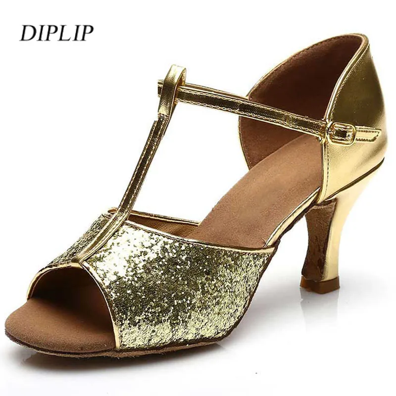 Latin Dance Shoes Girls Ballroom Latin Tango Dance Shoes heel 7.5cm / 5.5cm Sales Silver Gold Womem\'s  Dancing Shoes wholesale