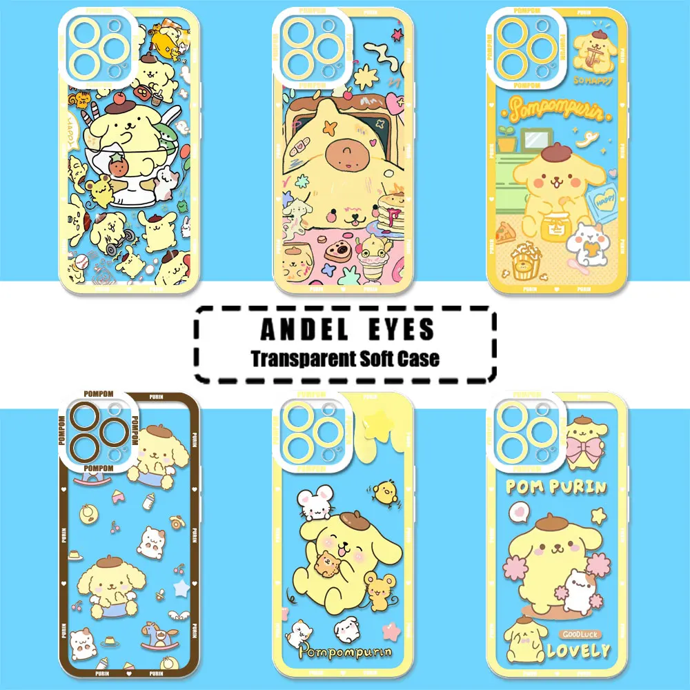 Cartoon PomPom Purin Dog Phone Case For Redmi Note 13 12 11 ProPlus 12S 11T 11S 10 10S 9 9S 8T 8 Pro Max Case Transparent Cover