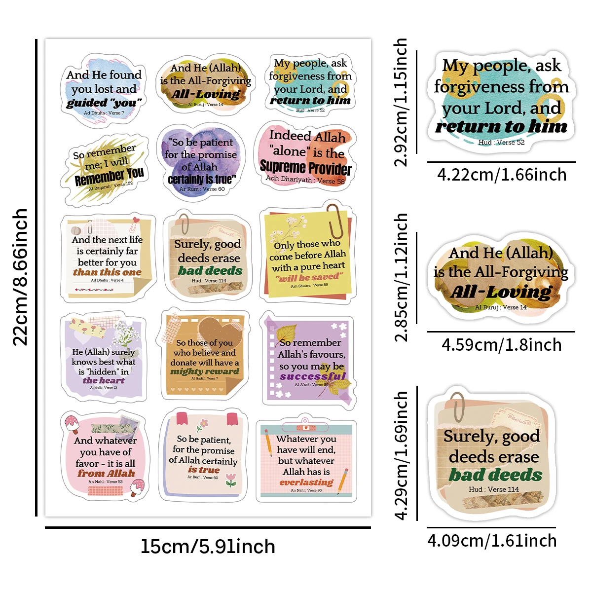 2sheets/30pcs Islamic Inspirational Quranic Verses Stickers,Ramadan Blessings Floral Borders Design,Prayer Book/Gift Wrap Decor