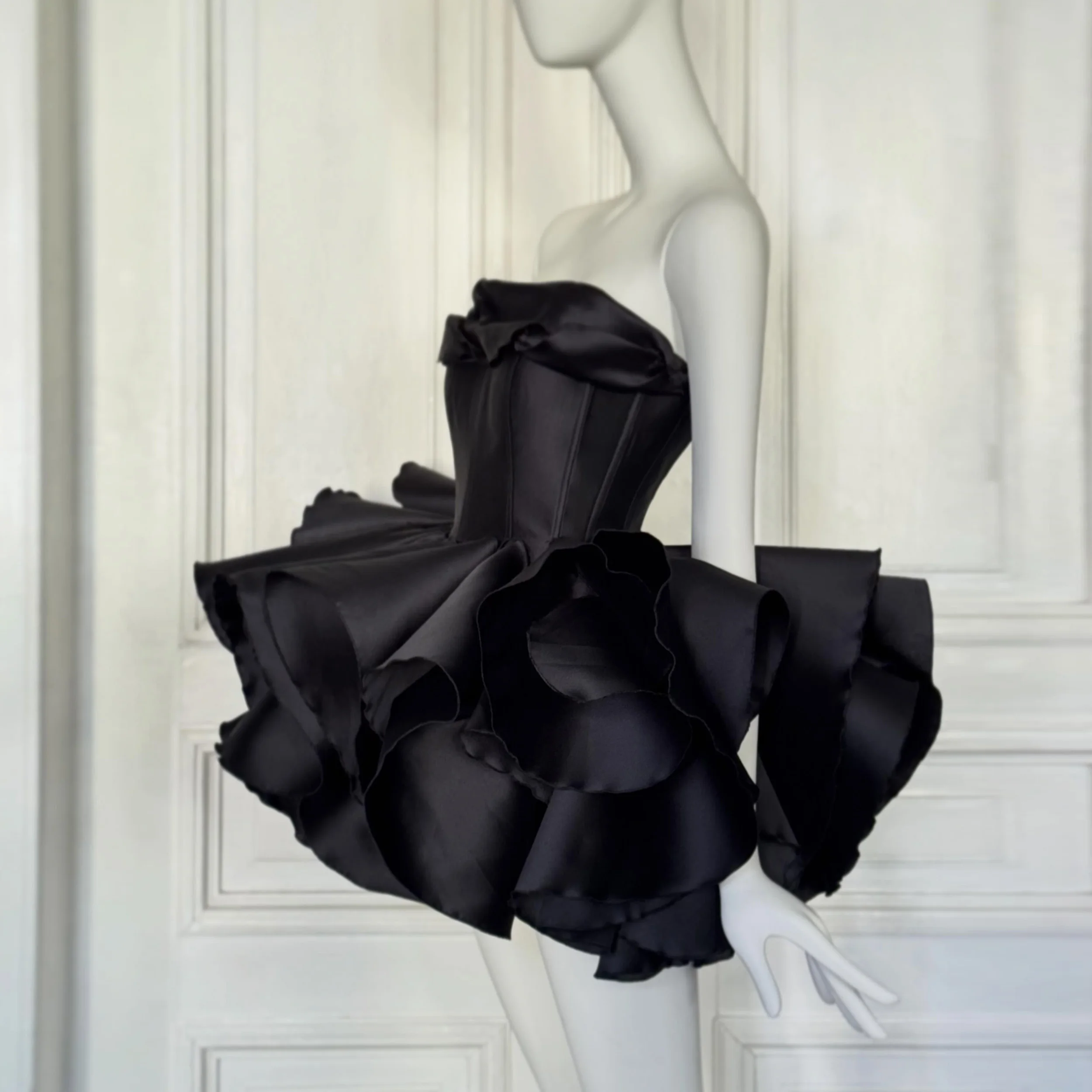 

Gothic Black Strapless Mini Dress Tiered Ruffle Corset Cocktail Party Dresses Extra Puffy Skirt Short Prom Dress Custom Colors
