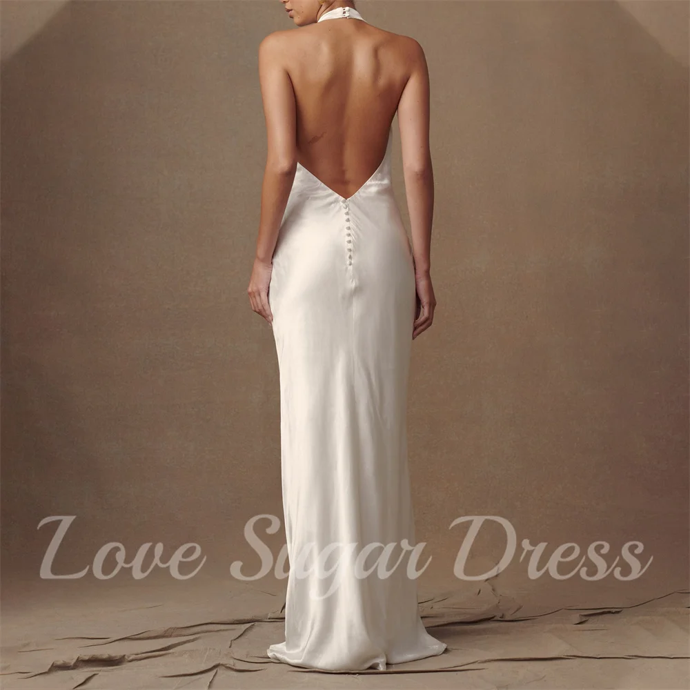 Sexy sem costas vestido de casamento de cetim simples sereia plissado vestidos de noiva elegante halter vestidos de noiva para casamento robe de mariée