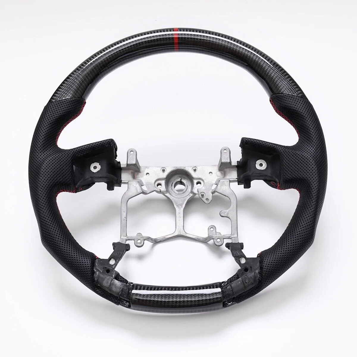 Carbon Fiber Steering Wheel Non-Heated Fit For Toyota Tundra Tacoma Prado 4Runner 2010-2023 Flat-Bottom with Red Top Stripe Red Stitching Racing Car Accessories