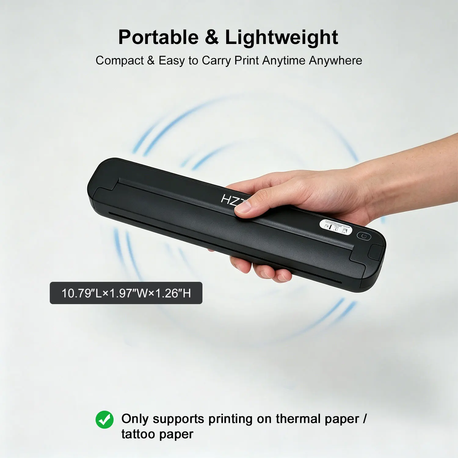 HZTZ On-the-Go Thermal Printer, 1500mAh Battery & Ultra-Compact for A4 Documents, No Ink Needed