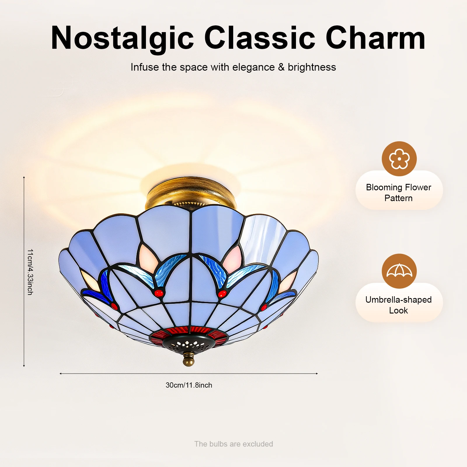 

Классический потолочный светильник в стиле ретро, потолочный светильник из витражного стекла, абажур в форме зонтика, 110-220 В для кухни, коридоров