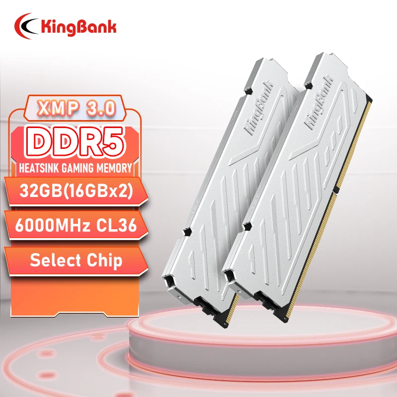 

KingBank KJXS DDR5 SILVER HEATSINK SERIES 16GB 1ram or 16GBx2 6000MHz 2rams CL36 Dual Channel Kit High-Speed Computer RAM