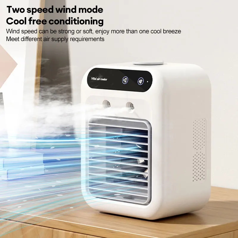 Ventola di raffreddamento dell\'umidificatore condizionatore d\'aria a 2 ingranaggi ventilatori piccoli ventilatori portatili USB ricaricabili da