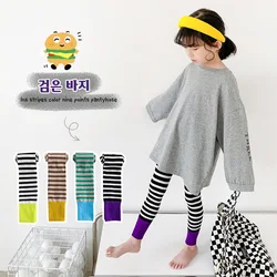 1-9 Y Legging for Girls Children Fashion Classic Black White Stripes Boys Tights Pants Breathable Cotton Kids Tights Nine-Pants