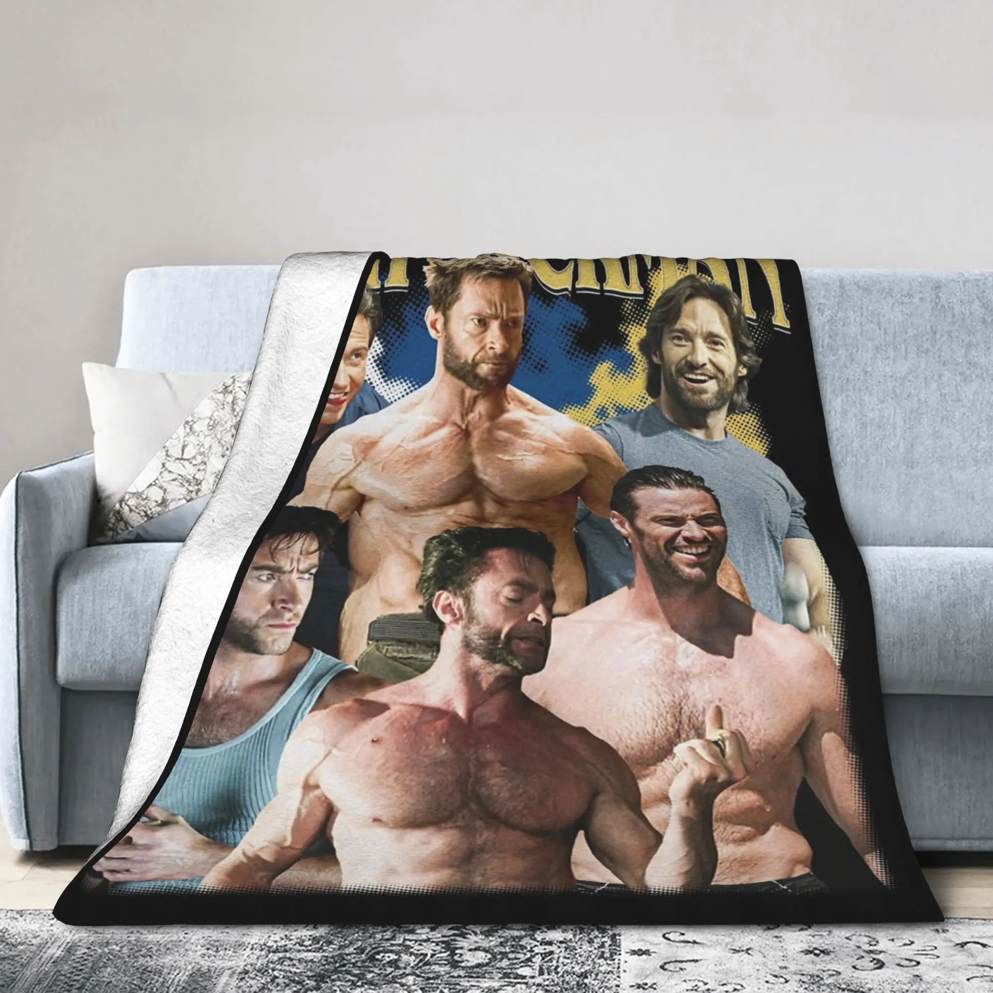 Vintage Hugh Jackman Bootleg Blanket Flannel Printed   Multifunction Ultra-Soft Throw Blankets for Bed Outdoor Bedspread