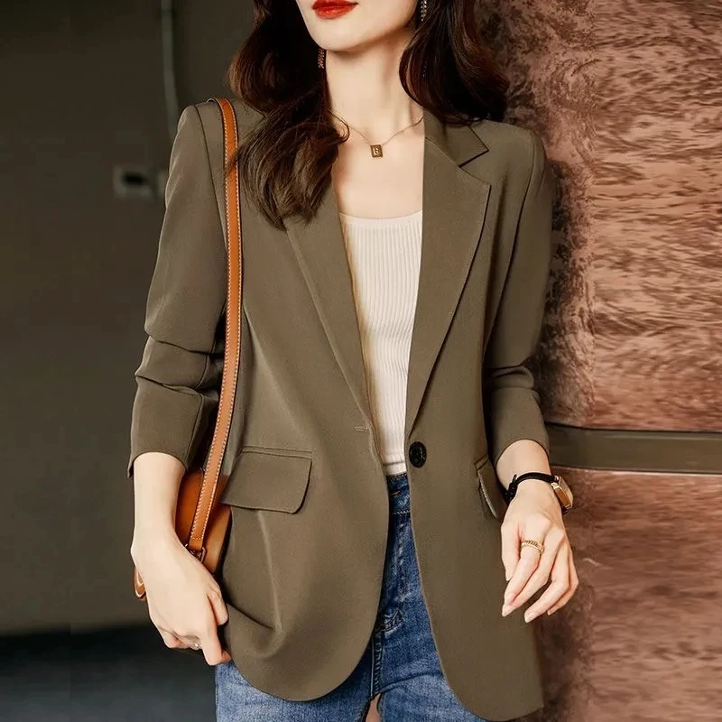 Popular New Women Leisure Rear Fork Suit Coat Female Spring Autumn Long Sleeved Solid Color Blazer Jacket High End Chic Blazers