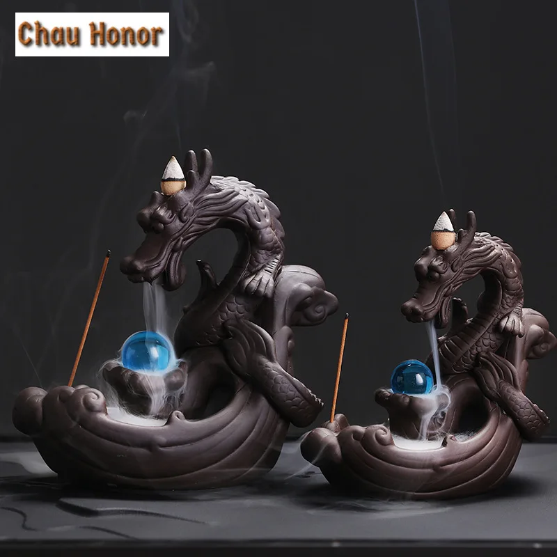 Home Decor Ornaments Purple Clay Dragon Backflow Incense Burner Pterosaur Incense Stick Holder Censer Office Feng Shui Decor