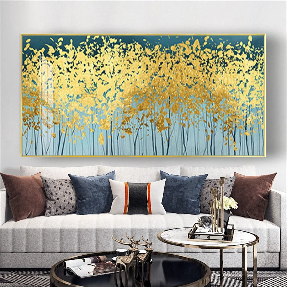 

100% Handmade Abstract Gold Foil Oil Painting Decor Living Room Sofa Back Restaurant Wall Art Picture Trees Canvas Poster Mural