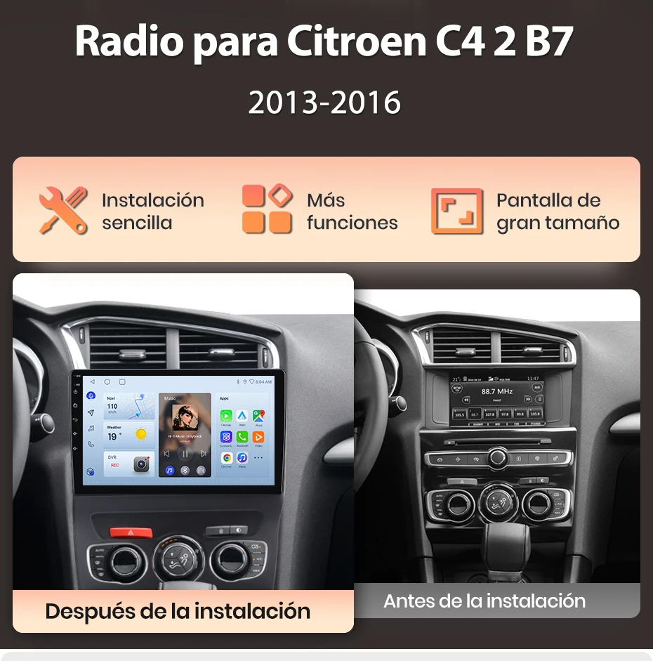 Junsun Autoradio für Citroen C4 2 B7 2013-2016, kabelloses CarPlay, Android Auto, intelligente Systeme, IPS/QLED-Touchscreen, 360°-Kamera, DSP, GPS-Navigation, WiFi, DAB+, RDS, FM/RAM, BT, SWC, Plug-and-Play, 2DIN, WiFi, 4G, Multimedia-Stereoanlage – Detail 2
