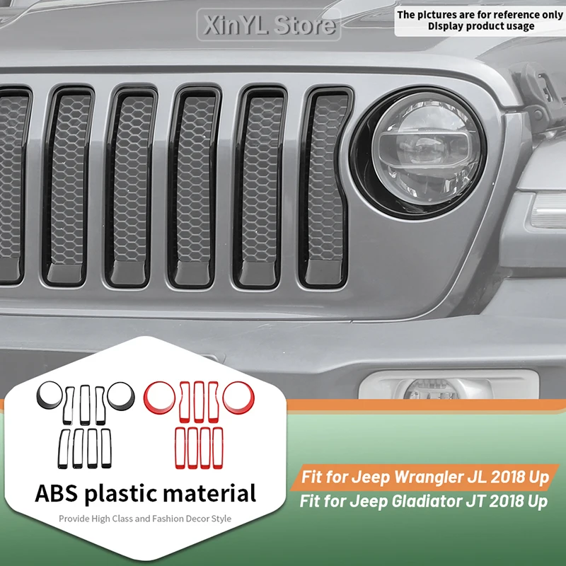 Mesh Grille Insert Grill Sticker Headlight Turn Light Decoratio Cover Kit for Jeep Wrangler JL 2018 Up Exterior Accessories
