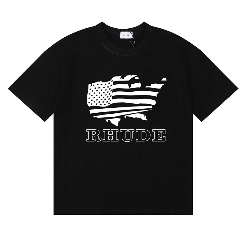 Fashion New RHUDE Men's T-shirt Letter Printing Short-sleeved Loose Casual Fashion Top High Quality Fast Delivery