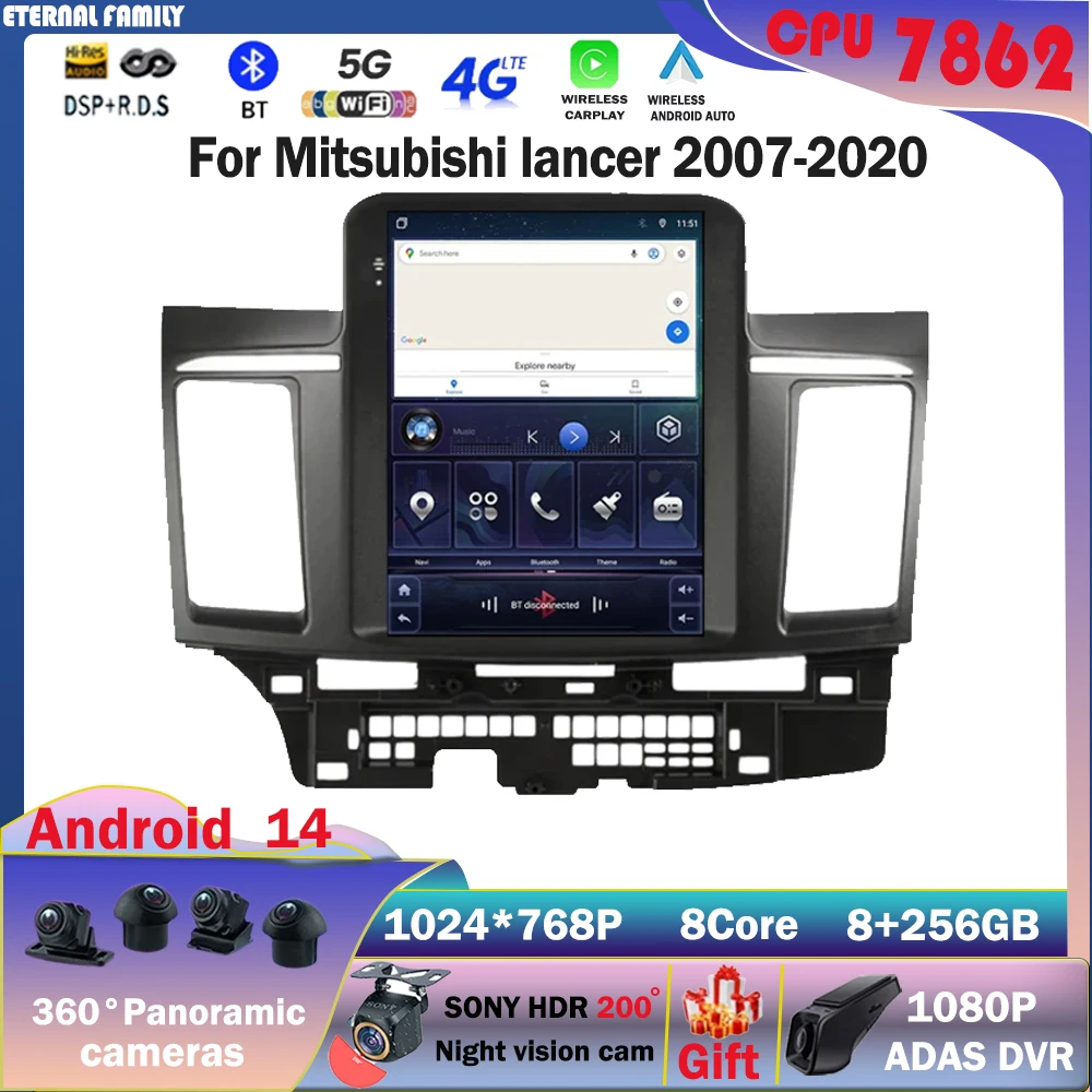 

Автомагнитола для Mitsubishi lancer 9,7-2007, 2020 дюйма, Android 14, мультимедийный видеоплеер, GPS, стерео, беспроводная, android, 5GWIFI, 4G
