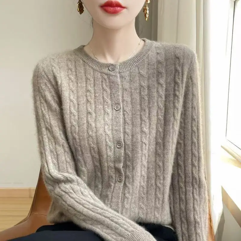 Autumn Winter Women Cardigans O-neck Solid Sweater Spring Long Sleeve Single Breasted Knit White Cardigans Fashion Korean Jumper view 5