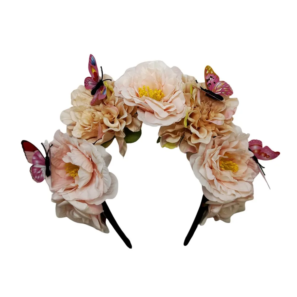 

Trendy Bohemian Flower Hairband Faux Floral Butterfly Headdress Floral Crown Hair Hoop Headpiece Wedding Party