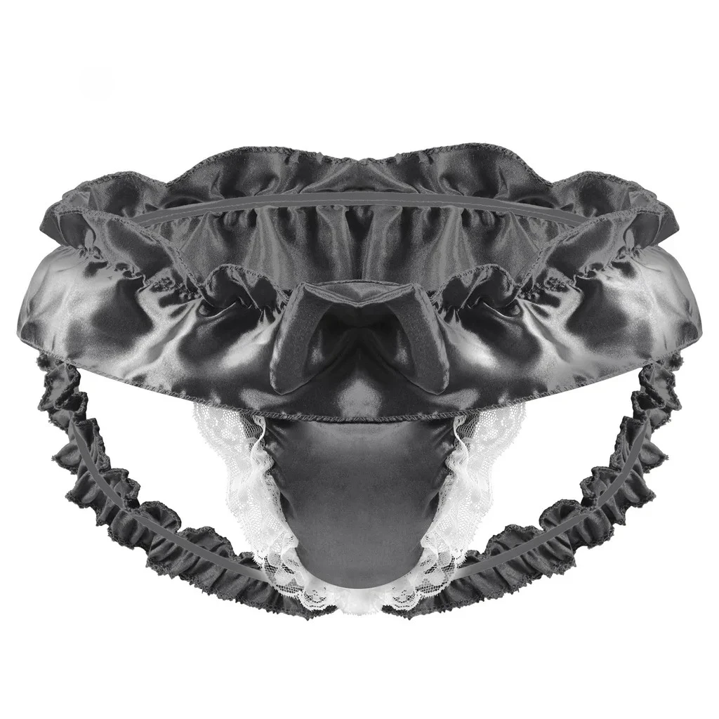 

Мужские эротические трусики для геев, сексуальное нижнее белье с выпуклой сумкой и низкой талией, шелковистое гладкое кружево с рюшами и контрастным бантом, нижнее белье с открытой спиной