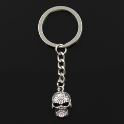Fashion 30mm Key Ring Metal Key Chain Keychain Jewelry Antique Bronze Silver Color Plated Skeleton Head Skull 21x13mm Pendant