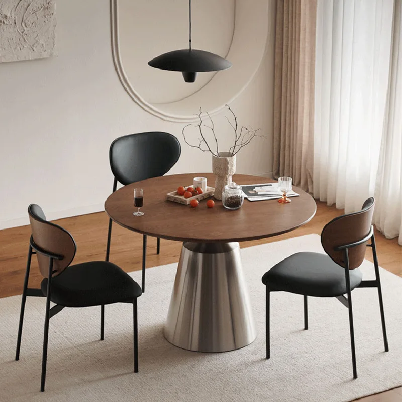 Solid wood round dining table, round French retro walnut ash dining table