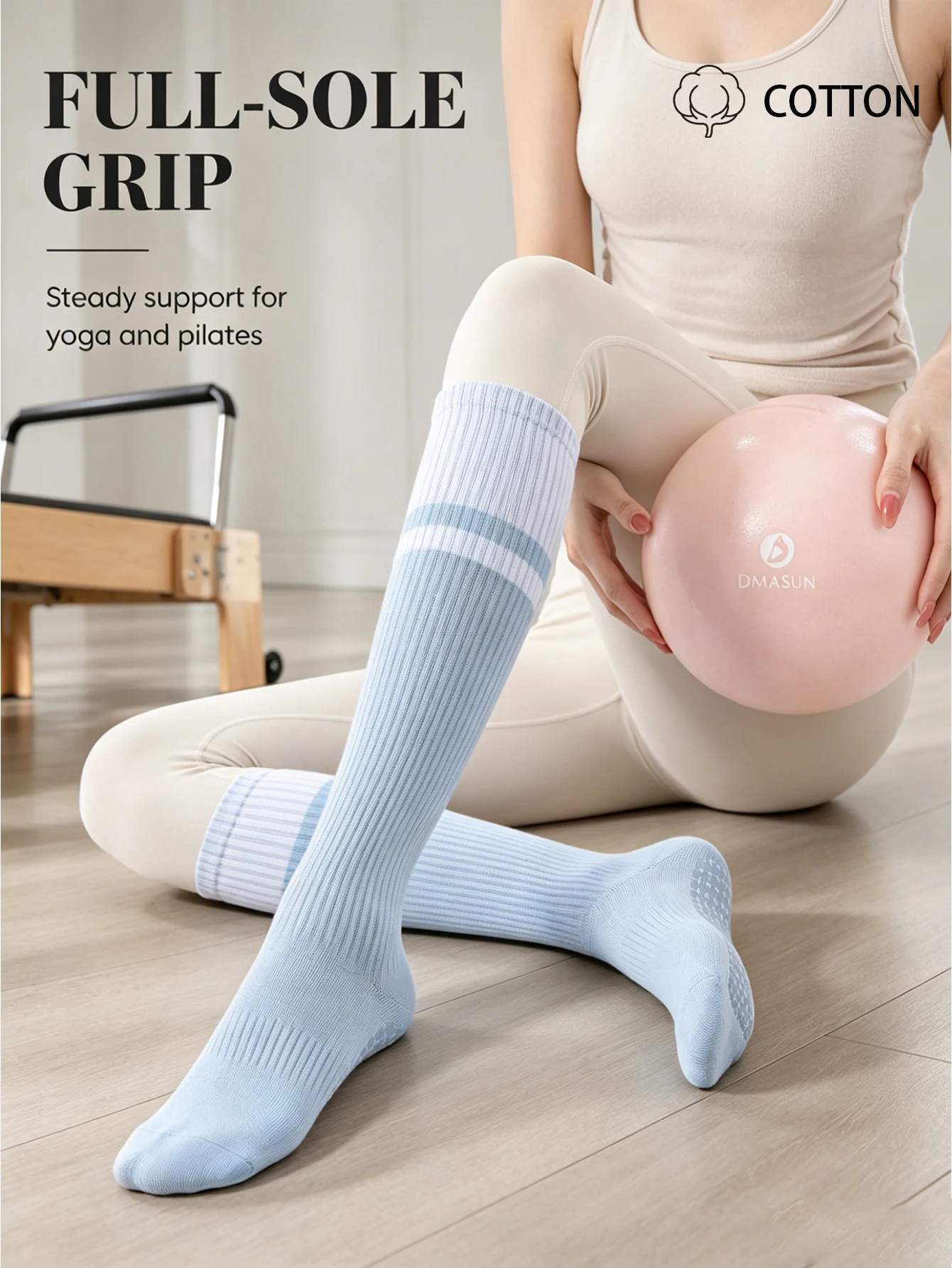 1/2/4 Pairs of Women's Long Compression Yoga Socks, Cotton Blend Silicone Non-Slip Pilates Socks, High-Tube Sports Floor Fitness Socks image 5