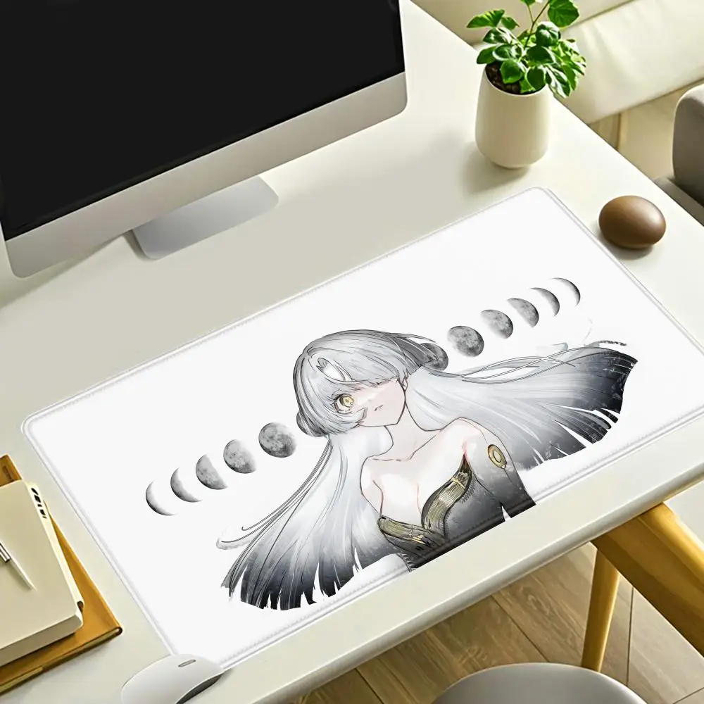 HYBXAXC Anime Moon Phase Girl Mouse Pad, Aesthetic White Hair Lunar Cycle Large Gaming Desk Mat, Aesthetic Decor for Anime Fans