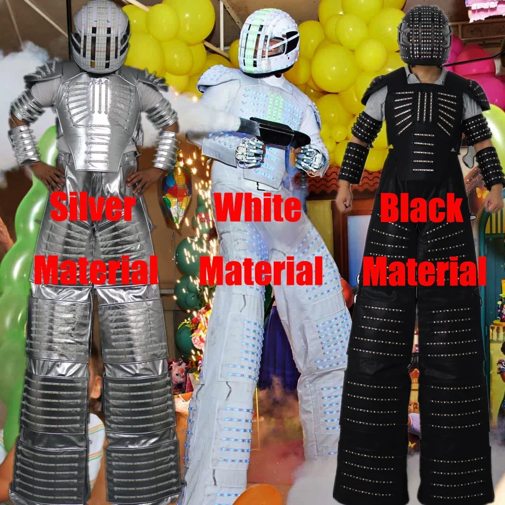 LED Robot Costume Full Color Pixel Clothes Stilts Walker Costume LED Suit Gogo Costume Helmet Laser Gloves CO2 Gun Jet Machine