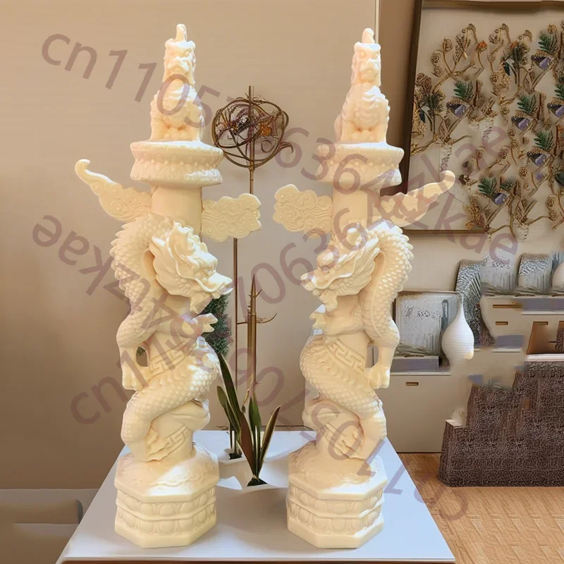 Chinese Panlong Pillar Sculptures And Figurines Sacred Mascot Totem Home Living Room Office Wealth Luck Feng Shui Decor 11.79in