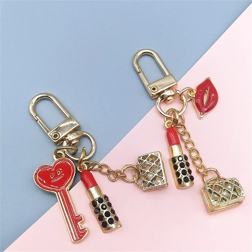 Creative Lipstick Bag Pendant Key Chain Charm Sexy Lips Keyring Accessories Women Bag Ornaments Keyholder Exquisite Gift