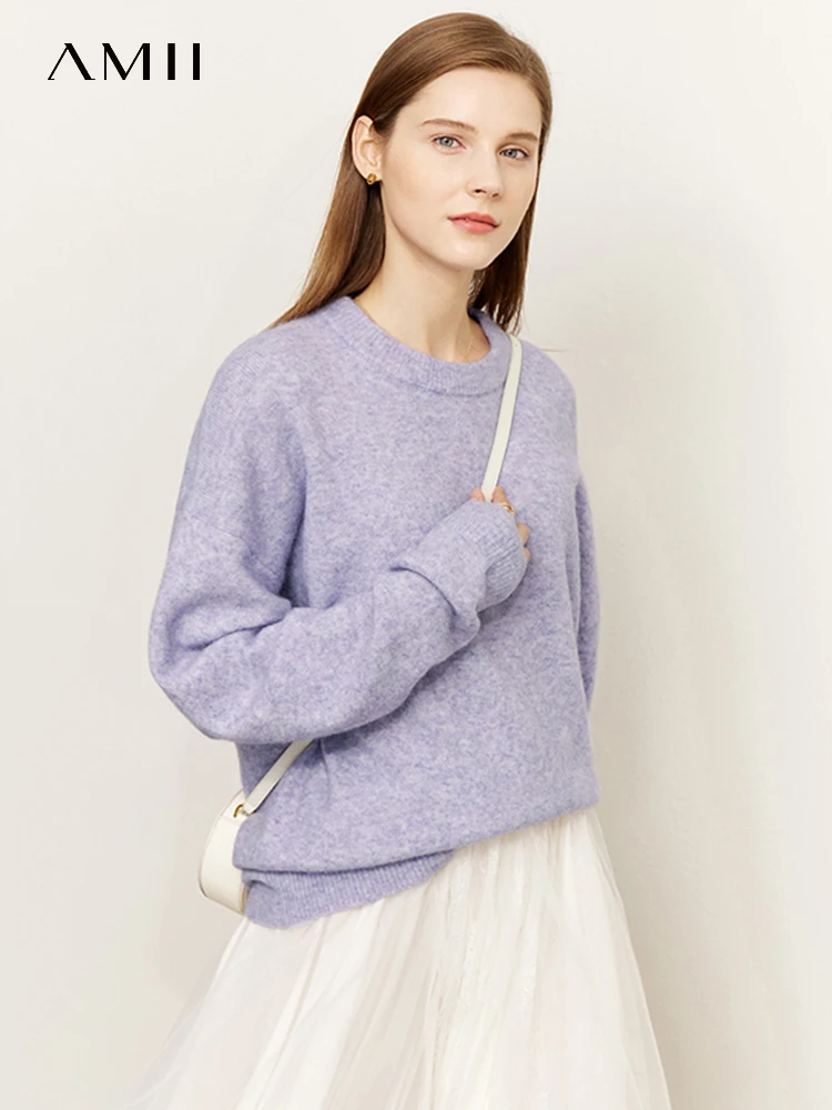 AMII Minimalism Woolen Sweaters for Women 2022 Autumn New Korean Style All-match Elegant Casual Soft Loose Knitted Tops 12241095