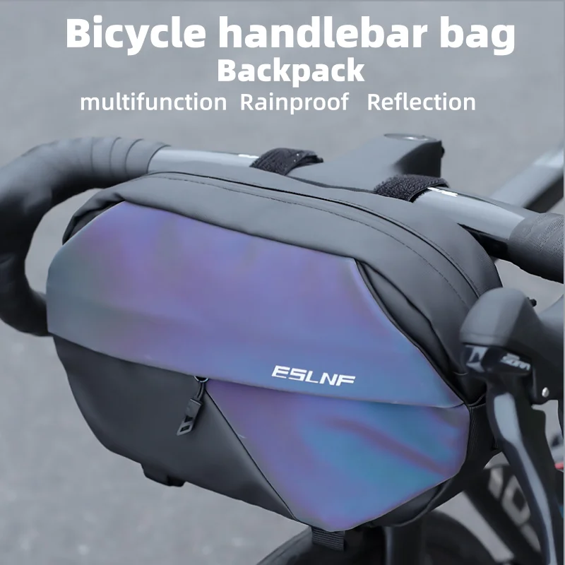 ESLNF Waterproof Bike Handlebar Bag Multifunction Large Capacity Reflective Front Bicycle Storage Pouch for Cycling