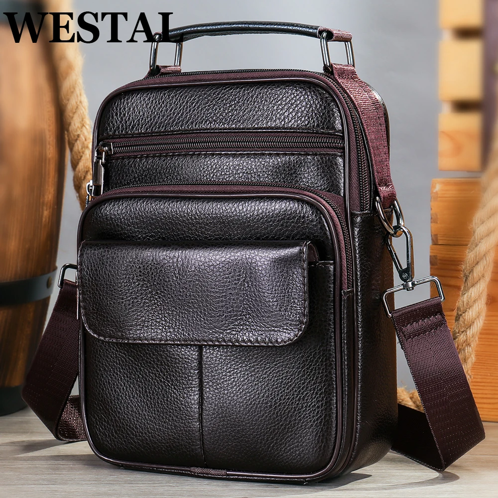 WESTAL Shoulder Bags Husband 100% Genuine Leather Crossbody Messenger Bag iPad Designer Phone Top-handle For Men Handbag