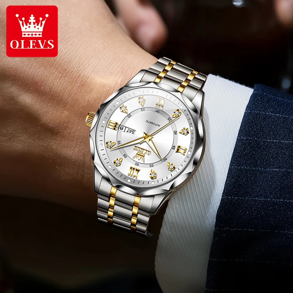OLEVS Men's Watches 6727G Luxury Business Top Brand Original Automatic Mechanical Watch for Man Waterproof Luminous Date Week