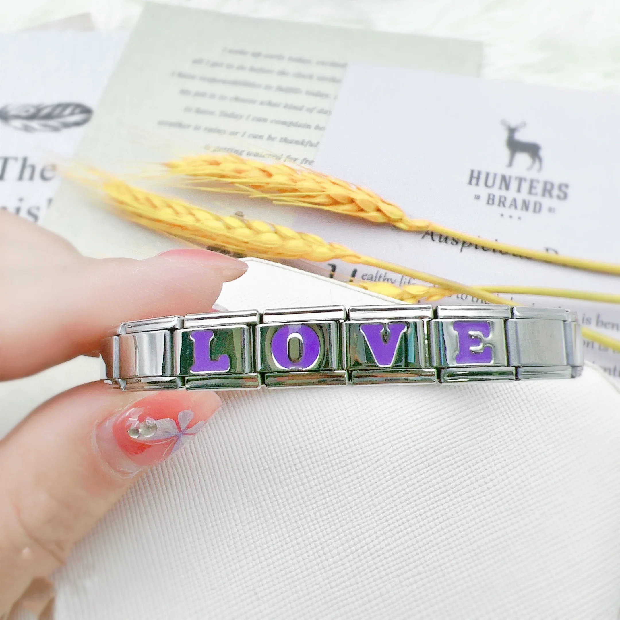 

2025 New Fashion Romantic Purple Letter Name Italian Charm Links Fit 9mm Bracelet Stainless Steel Jewelry Making