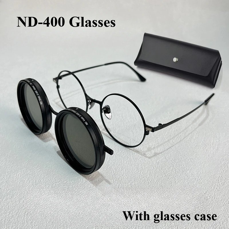 

2025 New Magnetic ND9 Adjustable Dimmable Glasses Fishing Sunglasses Men Retro Round Eyeglasses Frame UV400 Polarized Sunglasses
