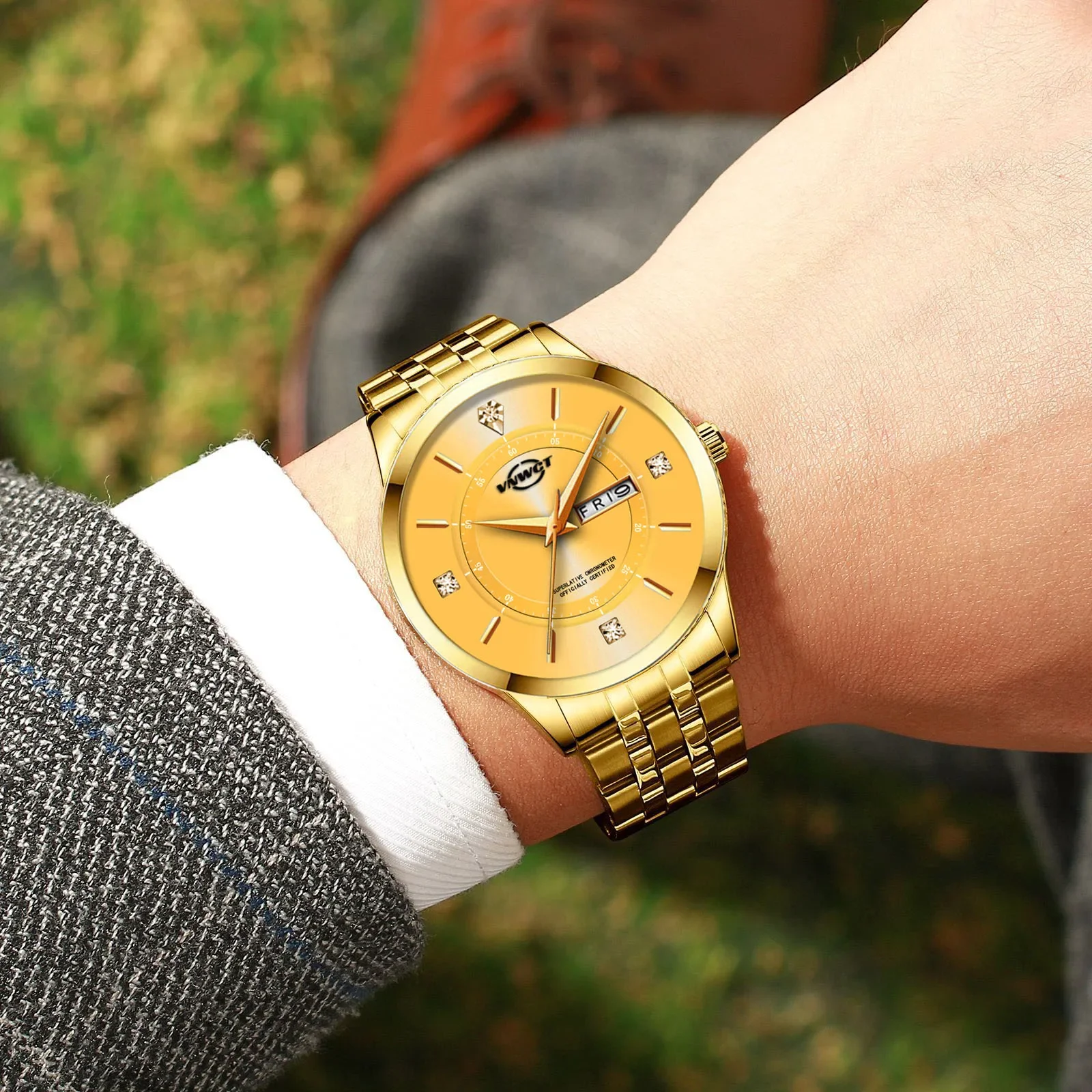 العلامة التجارية الفاخرة مقاوم للماء ساعة كوارتز عادية الفولاذ المقاوم للصدأ تاريخ الأعمال ساعة معصم Relogio Masculino