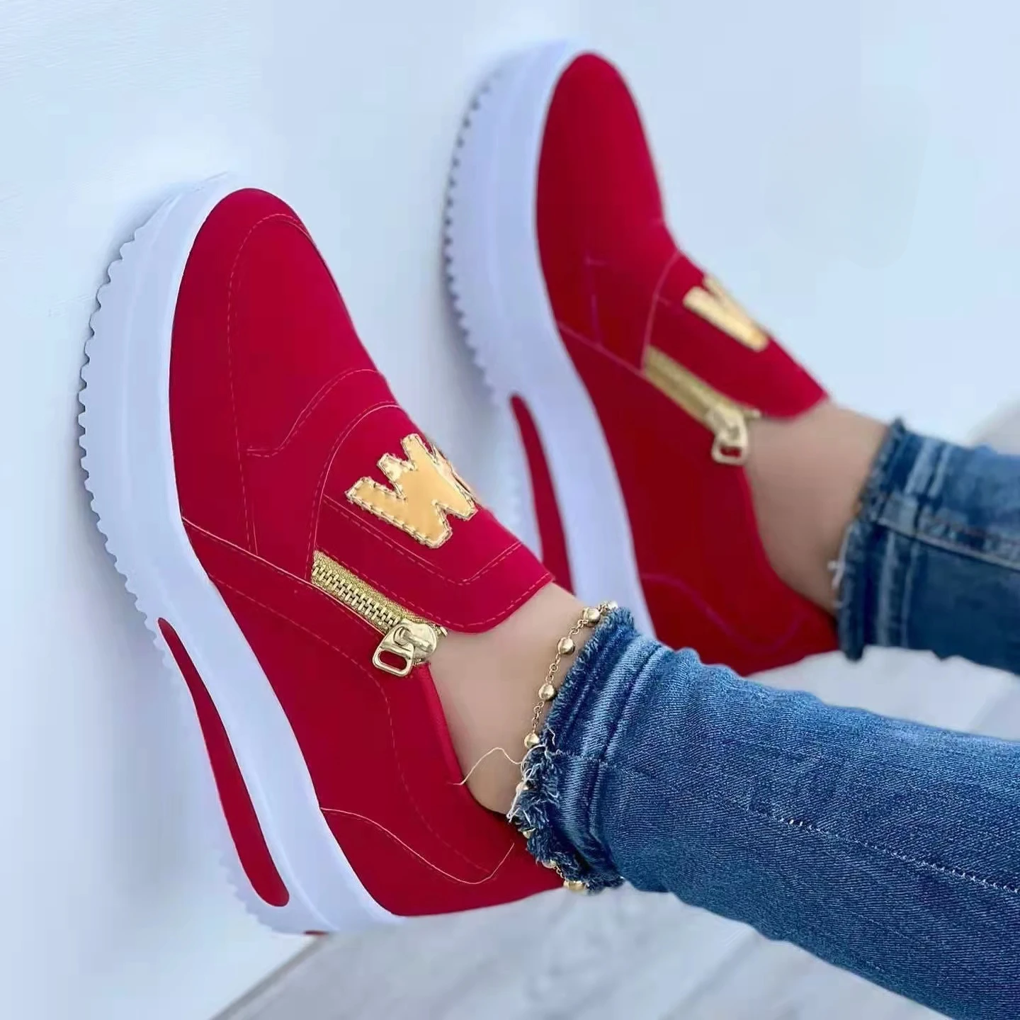 Women Flats Platform Shoes Women Elegant Shoes Woman Autumn Casual Zipper Sneakers Shoes Women Lightweight