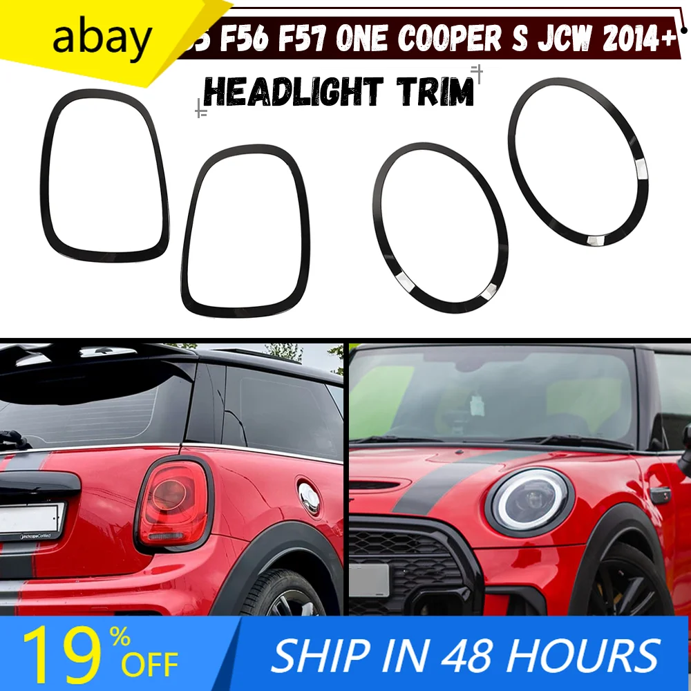 For Mini F55 F56 F57 One Cooper S JCW 2014+ Gloss Black Headlight Ring Bezel Trim Surround Cover Taillight Cover Trims