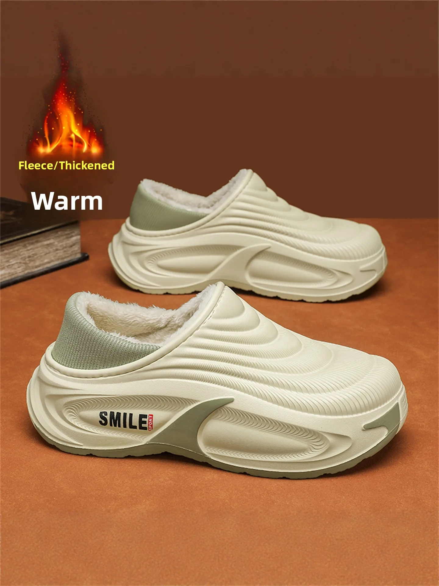 Men's Cotton Slippers Winter Thick Bottom Anti-Cold Warm Leather Fur Integrated Outdoor Anti-Slip Home Cotton Shoes