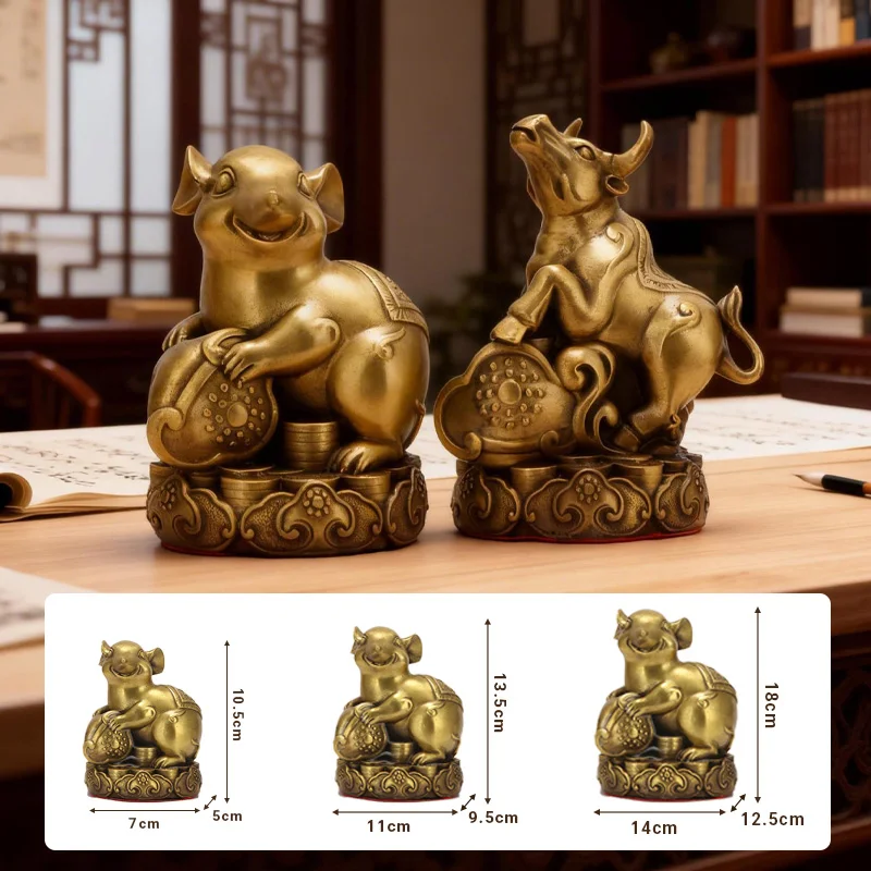 12 Chinese Pure Copper Zodiac Animal Figurines Set, Rat, Ox, Tiger, Rabbit, Dragon, Snake, Horse, Goat, Monkey, Rooster, Dog,Pig