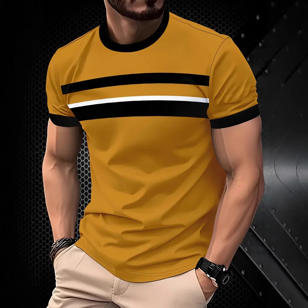 

2025 Men's Crew O-Neck T-shirt Summer Street Men's 3D Stripe Print Short-sleeved Tees Casual Daily Male T Shirts Clothing