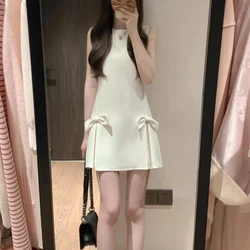 2024 Spring Summer New Fashion Round Neck Sleeveless Women's Clothing Pullover Solid Bow Sweat Female Clothes All Match Dresses