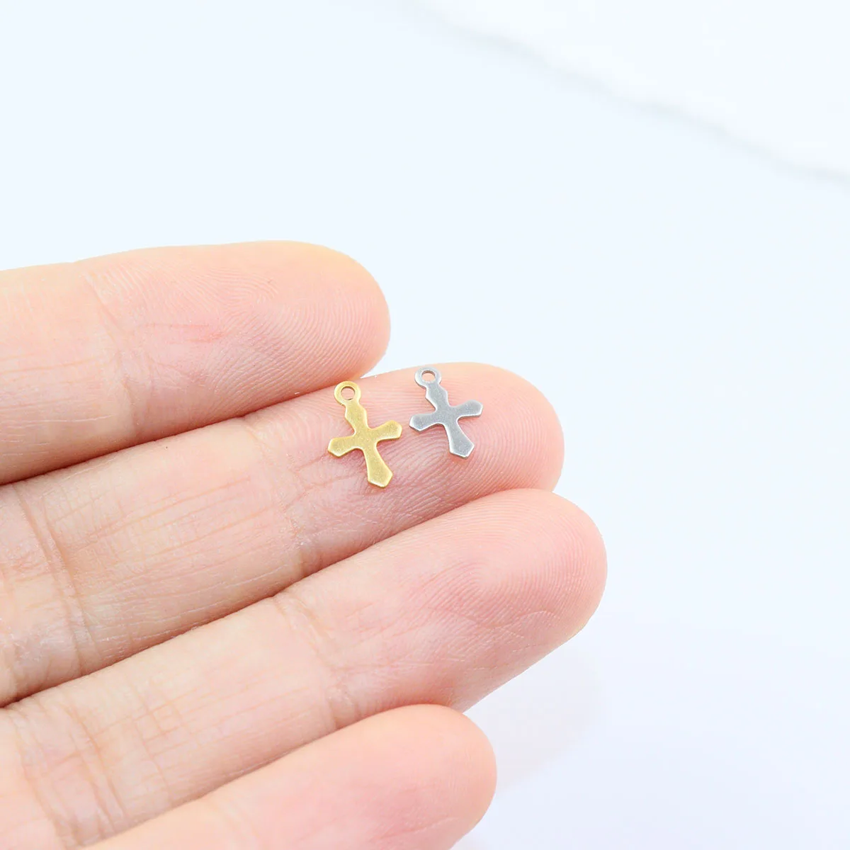 20/100pcs 12*8mm Wholesale StainlessSteel Mini Cross Dangling Charms DIY Anklets Earrings Bracelets Vacuum Plate 2 Colors