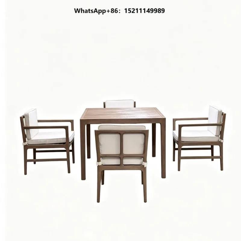 Durable Modern Outdoor Teak Dining Table and Chair Set with Eco-Friendly Solid Wood Furniture for Garden Use