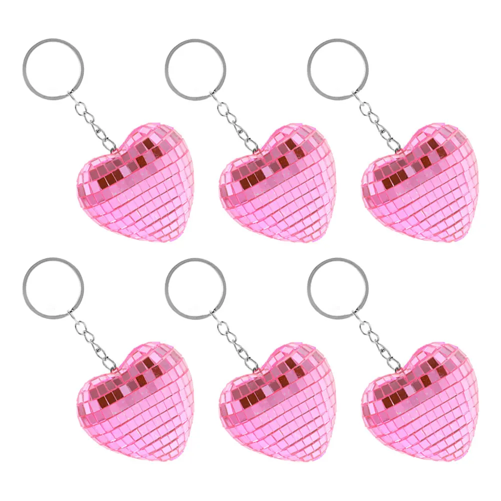 

6pcs Heart Shaped Disco Ball Keychains Silver Mirror Pendant Accessories Bulk Balls Custom Party Favors Christmas Gifts