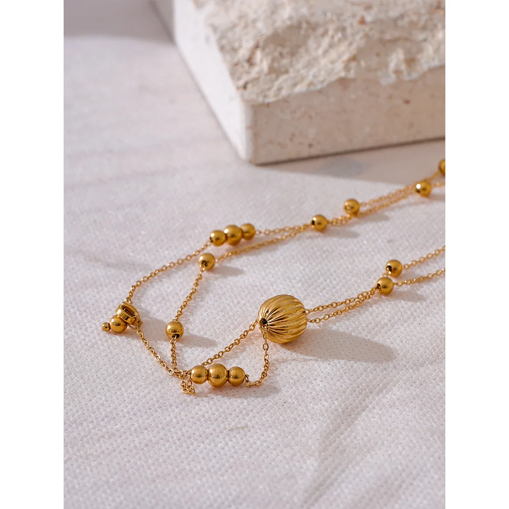 Yhpup Statement Stainless Steel Vintage Beads Chain Handmade Sweater Necklace Trendy Golden 18K Gold Plated Fashion Jewelry New